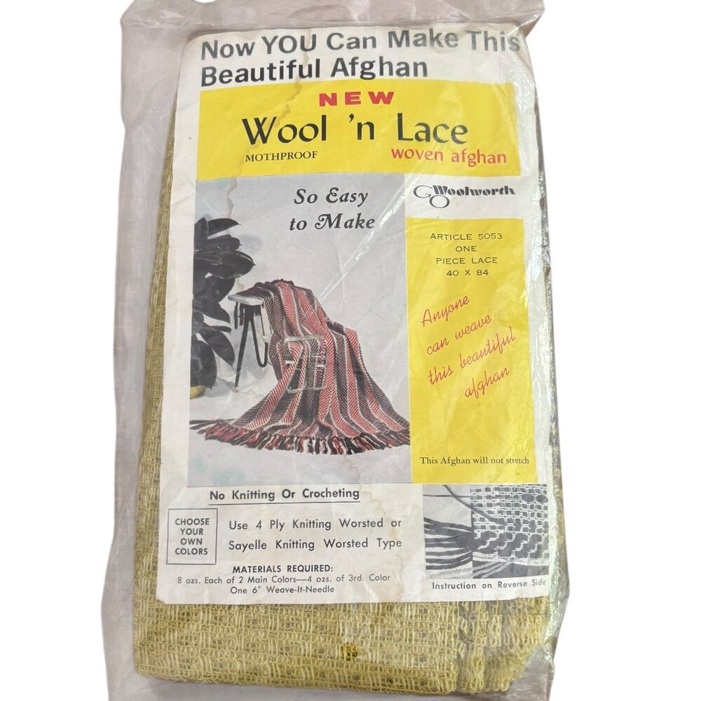Vintage Wool 'n Lace Woven Afghan Kit NEW Assemble w/o Knitting or Crochet NOS